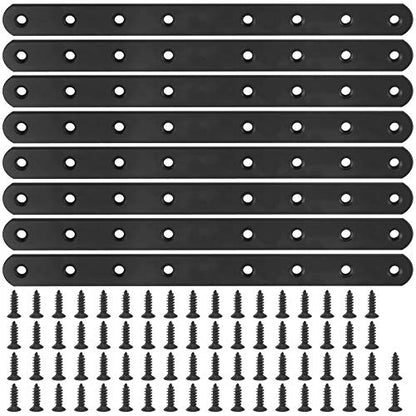 Glarks 8 Sets 250mm Flat Straight Corner Brace Black Metal Joint Plate Connector Repair Fixing Bracket with 70Pcs Screws for Wood Furniture (250x20x3mm) - size: 250x20x3mm