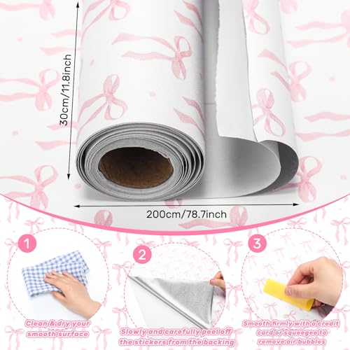 Drydiet Pink Bow Wallpaper Peel and Stick Contact Paper 11.8 in x 78.7 in - color: Pink, size: 11.8 in x 78.7 in, style: Bow