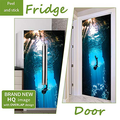 Nature Art Self Stick Vinyl Door Mural Sticker, Peel and Stick Removable Refrigerator Wrap Decal, Diving, 32.3x78.7, 2 Pcs Set - color: Diving