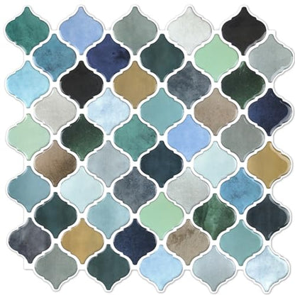 STICKGOO Arabesque Peel and Stick Backsplash Tile, Multicolor Look - color: Multicolor Look