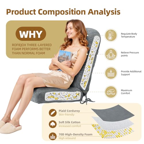 Rocking Chair Cushion - Chenille Fabric, High-Density Sponge, Durable Comfort Non-Slip Bottom Tufted Seat Pads with Ties, Chenille︱Light Grey, 44x19x4 inch - color: Light Grey