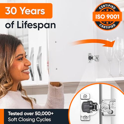 Decobasics 2 Pack Soft Close Cabinet Hinges – 5/8" Overlay for Kitchen Cabinet Doors, Face Frame Concealed Hidden Hinges – Stainless Steel, Self-Closing with 3-Way Adjustment & Slow Close Damper - size: 5/8 Inch