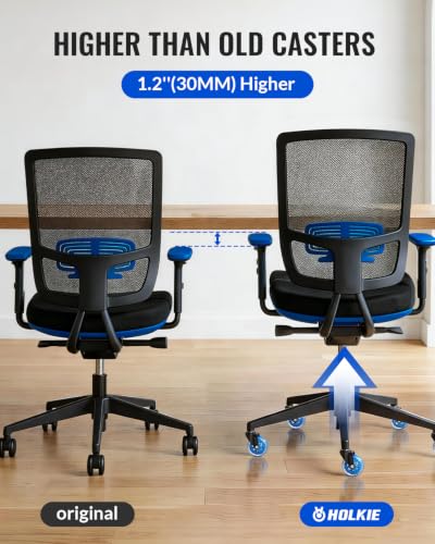 HOLKIE Gaming Chair Wheels Blue Roller Blade Rubber Caster 3 Inch Set of 5 for Carpet Hardwood Floors - color: Blue