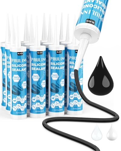 PAULINN 12 Packs Black Silicone Sealant 100% Waterproof Silicone Caulk - color: Black, size: 12 Packs