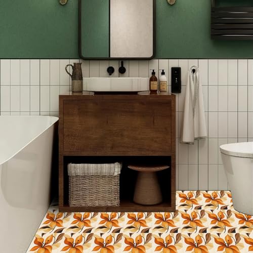HOMETITUTE Orange Lily Flower Peel Stick Vinyl Floor Tile 12x12 Inch - style: Orange Floral