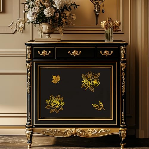 Peacoblue Leaves Flowers Rub On Transfers for Furniture Craft 6"x12" - style: Golden Leaves and Flowers