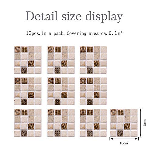 10 Sheets Peel and Stick Tile Stickers Tiles Peel and Stick Wall Subway Tile for Bathroom, Fireplace, Laundry Table, Stair Decals (10x10cm)