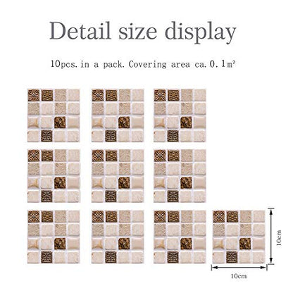 10 Sheets Peel and Stick Tile Stickers Tiles Peel and Stick Wall Subway Tile for Bathroom, Fireplace, Laundry Table, Stair Decals (10x10cm)