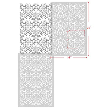 GSS Designs Damask Wall Stencil for Painting 16x24Inch Wall Stencil DIY Home Decor Stencils Paint Stencil for Walls Furniture Floors Fabric Crafts - style: Damask 16''x24''