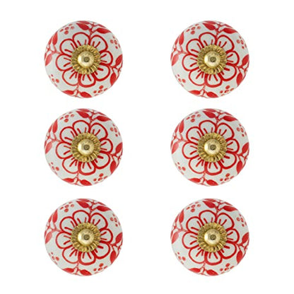Dresser Knobs - Countryside Handmade Ceramic Drawer Handle Kitchen Cabinets Cupboard Wardrobe Pulls Farmhouse Boho Furniture Hardware - Red Bale - Pack of 4 - color: Red Bale