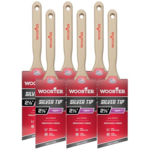 6-Pack of 2-1/2" Wooster 5221 Silver Tip CT Polyester Angle Sash Paint Brush - size: 2 1/2" (Six Brush)