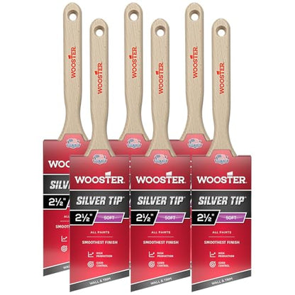 6-Pack of 2-1/2" Wooster 5221 Silver Tip CT Polyester Angle Sash Paint Brush - size: 2 1/2" (Six Brush)
