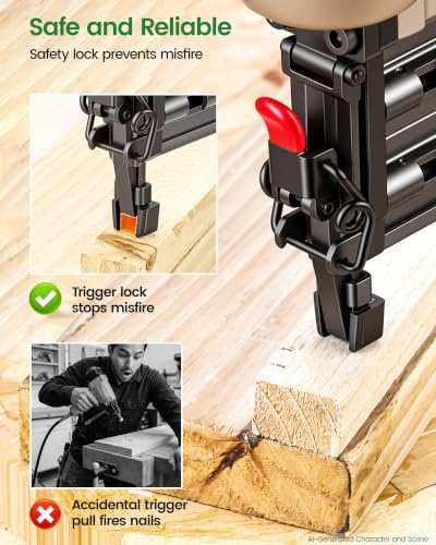 meite F50C Pneumatic Brad Nailer with Safety Nose, Air 18 Gauge Brad Nailer Small Finish Nail Gun for Trim Work, Fires 18 Gauge Brad Nails 5/8 Inch to 2 Inch