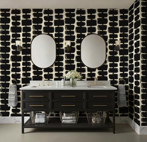 Safiyya 17.3"x393" Peel and Stick Wallpaper Black and Cream White Contact Paper Mid Century Modern Abstract Geometric Wall Paper Self Adhesive Removable Wallpaper for Bathroom and Bedroom Vinyl - color: Black and Cream White, size: 17.3" x 393"