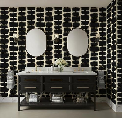 Safiyya 17.3"x197" Peel and Stick Wallpaper Black and Cream White Contact Paper Mid Century Modern Abstract Geometric Wall Paper Self Adhesive Removable Wallpaper for Bathroom and Bedroom Vinyl - color: Black and Cream White, size: 17.3" x 197"