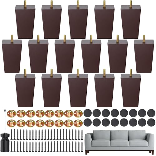TURSTIN 16 PCS 4 Inch Wood Furniture Legs, Couch Legs Replacement, Brown - color: Brown, size: 4 Inch