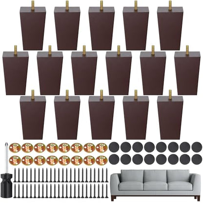 TURSTIN 16 PCS 4 Inch Wood Furniture Legs, Couch Legs Replacement, Brown - color: Brown, size: 4 Inch