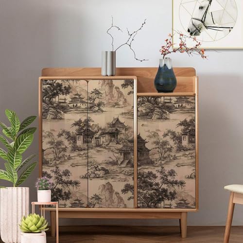 Chinoiserie Landscape Peel and Stick Wallpaper, Vintage Chinese Ink Pattern - size: 17.7" x 236"