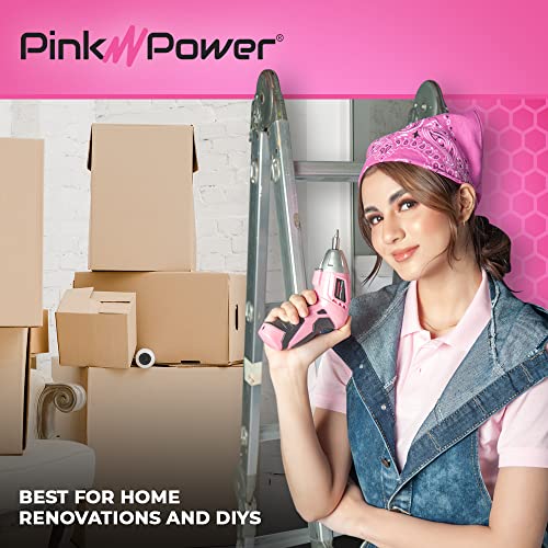 Pink Power Cordless Screwdriver Set 3.6V Electric Rechargeable Gun Kit LED