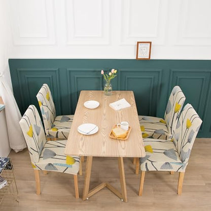 Stretch Chair Covers Slipcovers Set of 4 Printed Stretchable Dining Chair Slipcover Washable Removable for Kitchen,Hotel,Restaurant - color: Warm Dandelion, size: 4