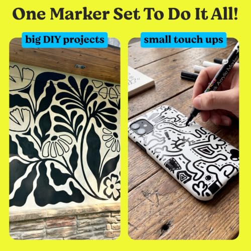 5 Black Acrylic Paint Marker Pens for Rock Painting, Wood, Glass - color: Black
