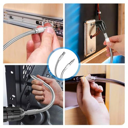 17Pcs Tools Flexible Drill Bit Extension,Include 3Pcs Rotatable Socket Adapter 2Pcs Hex Shank 105° Right Angle Drill Attachment 10 Short Screwdriver Bits 90° Angled Bits & Bendable Drill Bit Extension - color: 16*black