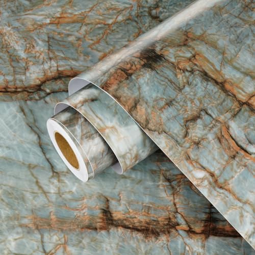 Wallercity Matte Blue/Brown Marble Contact Paper for Table Top Peel and Stick Countertops Granite Wallpaper for Bathroom Kitchen Cabinets Cupboards Waterproof Removable Vinyl Wrap for Desk 24x118 in - size: 24" x 118"