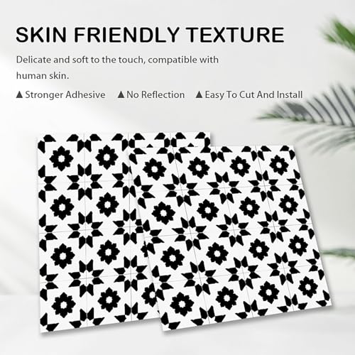 Nuxovilar Peel and Stick Vinyl Floor Tiles - 12x12 Inch - color: Black white geometric pattern