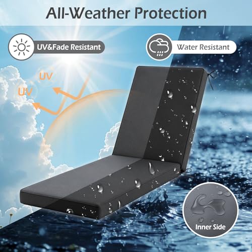 Chaise Lounge Cushions Outdoor, 72"x21"x3", Dark Grey - color: Dark Grey