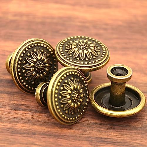 LXZ 4 PCs Vintage Antique Brass Knobs Handles – Cabinet Knobs Pulls Handles with Distressed Antique Brass Finish - Diameter 1.2" (31 mm) & Height 1" (25 mm)