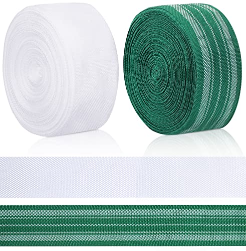 HESTYA 2 Rolls 2 1/4 Inch x 100 Feet Lawn Chair Webbing Folding Polypropylene Webbing for Outdoor Furniture Seat Repair Replacement - color: Green White, White Gray