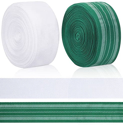 HESTYA 2 Rolls 2 1/4 Inch x 100 Feet Lawn Chair Webbing Folding Polypropylene Webbing for Outdoor Furniture Seat Repair Replacement - color: Green White, White Gray