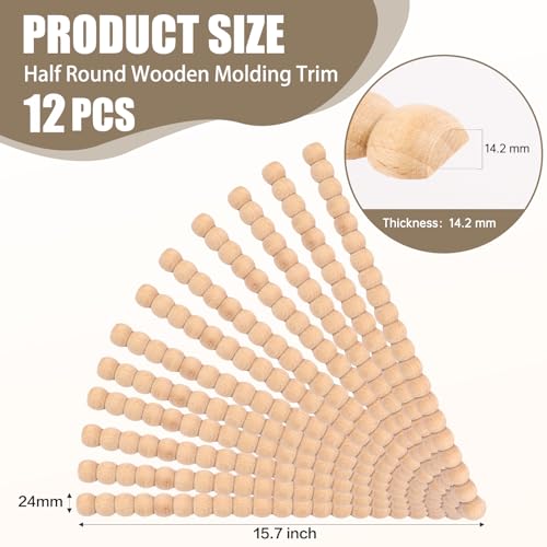 Wood Bobbin Trim Molding Beaded Wood Trim 15.7 Inch Long - size: 24mm