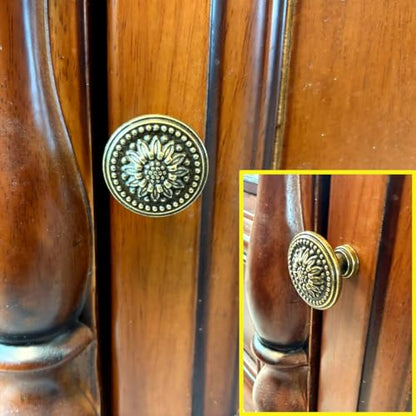 LXZ 4 PCs Vintage Antique Brass Knobs Handles – Cabinet Knobs Pulls Handles with Distressed Antique Brass Finish - Diameter 1.2" (31 mm) & Height 1" (25 mm)