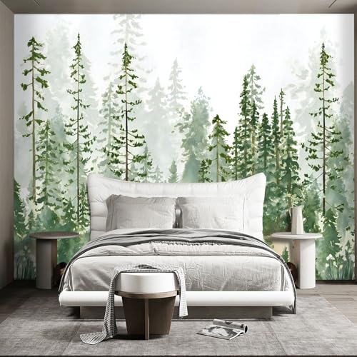 Boys or Girls Cartoon Pine Tree Forest Peel and Stick wallpeper Nursery Kids Bedroom wall murals for Bedroom Living Room - 85"x118" - color: W10, size: 85"x118"