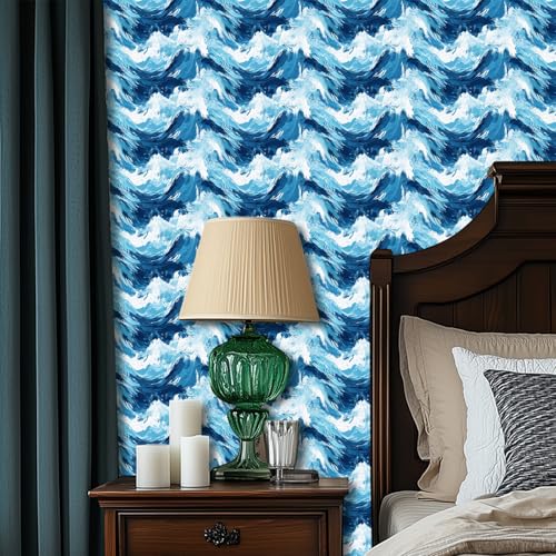 HOMETITUTE Ocean Wave Peel and Stick Wallpaper 118.1x17.7 Inch Vinyl - color: Ocean Wave