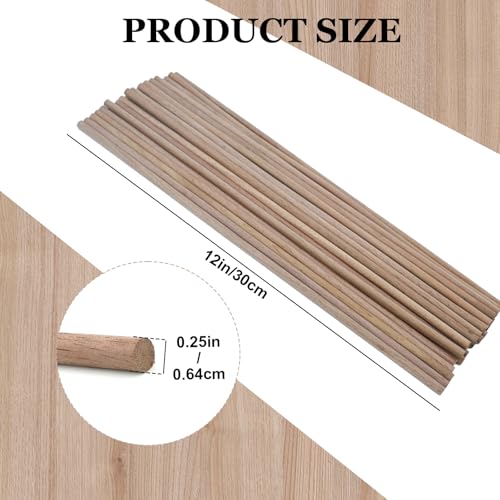 24pcs Wooden Dowel Rods, 1/4 X 12 Inch Long Walnut Dowel Rod Wooden Sticks for Crafts, Round Wood Filler Sticks, Unfinished Wood Dowels for Woodworking Building Material Window Cake Support