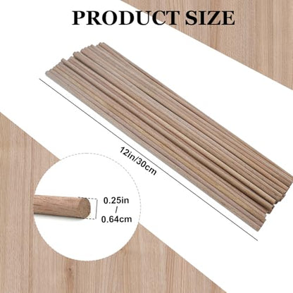 24pcs Wooden Dowel Rods, 1/4 X 12 Inch Long Walnut Dowel Rod Wooden Sticks for Crafts, Round Wood Filler Sticks, Unfinished Wood Dowels for Woodworking Building Material Window Cake Support