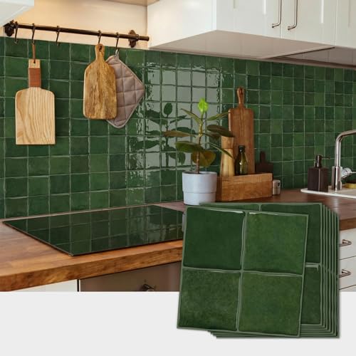 20pcs Peel and Stick Backsplash Wall Tiles, Green, 6"x6" - color: Green