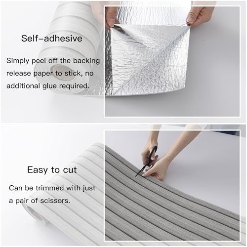 Gray Peel and Stick Slat Wall Panels,Wood Grain Paneling 118"x15.75" - color: Gray