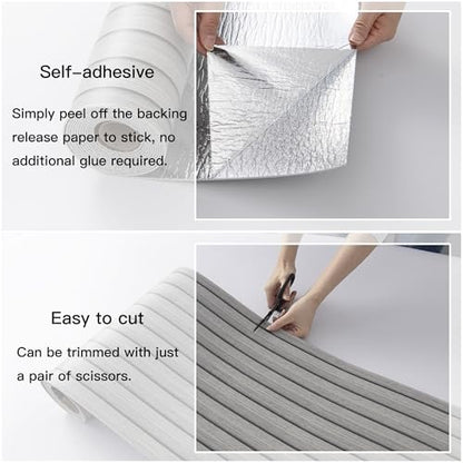 Gray Peel and Stick Slat Wall Panels,Wood Grain Paneling 118"x15.75" - color: Gray