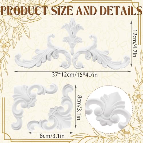 Set of 5 Baroque Style Carved Floral Appliques Onlays, Elegant - style: Elegant