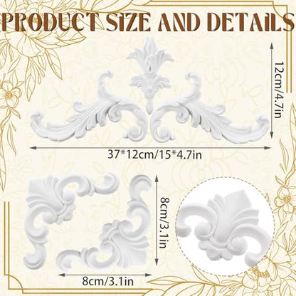 Set of 5 Baroque Style Carved Floral Appliques Onlays, Elegant - style: Elegant