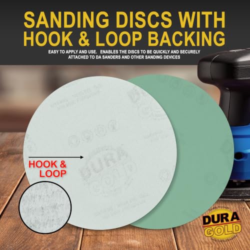 Dura-Gold 5" Green Film Sanding Discs, 1200 Grit, Box of 50, Hook & Loop - size: 1200-Grit