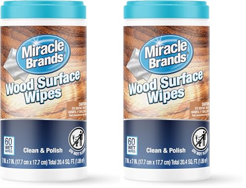 MiracleWipes for Wood Surfaces, Remove Dirt and Grime Buildup, Clean, Protect, and Polish Cabinets, Furniture, and Wood Floors, Great for Kitchen and Bathroom Cleaning Support - 60 Count (Pack of 2) - size: 60 Count (Pack of 2)