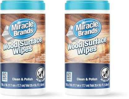 MiracleWipes for Wood Surfaces, Remove Dirt and Grime Buildup, Clean, Protect, and Polish Cabinets, Furniture, and Wood Floors, Great for Kitchen and Bathroom Cleaning Support - 60 Count (Pack of 2) - size: 60 Count (Pack of 2)