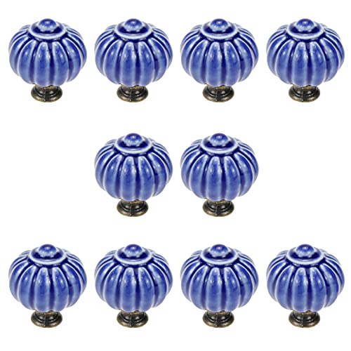 Geesatis 10Pcs Blue Ceramic Drawer Pulls, 1.3"Round Kitchen Cabinet Handles - color: Blue