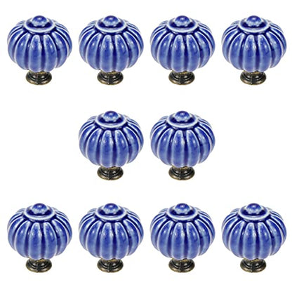 Geesatis 10Pcs Blue Ceramic Drawer Pulls, 1.3"Round Kitchen Cabinet Handles - color: Blue