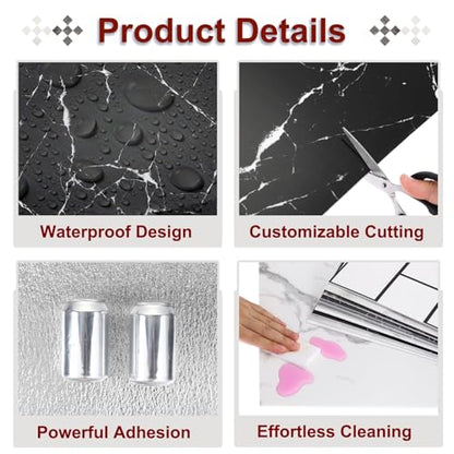 HARFINGTON 15pcs Peel and Stick Marble Tiles, Waterproof Wall Panel Backsplash, 12"x12" PVC Peel and Stick Shower Tiles for Bathroom, Kitchen, Living, Black and White Root Design - style: Black and White Root