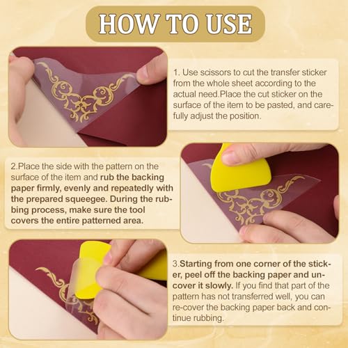 WANDIC 3 Pcs Rub on Transfer Stickers for Craft, Golden Mandala Retro Border Furnitures Decals European Style Stickers for DIY Scrapbooking Photo Albums Laptop